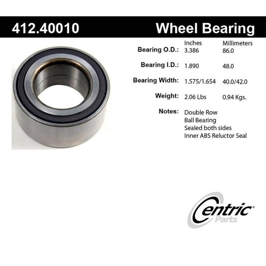 CENTRIC PARTS 412.40010 Centric Premium Double Row Wheel Bearing