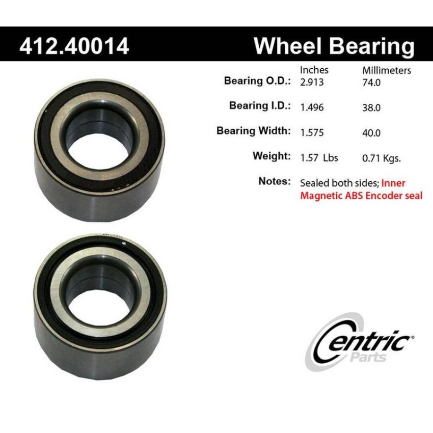 CENTRIC PARTS 412.40014 Centric Premium Double Row Wheel Bearing
