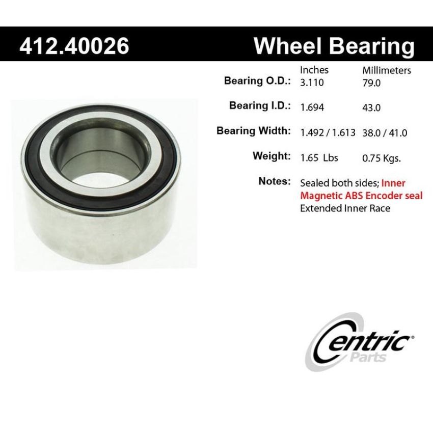 CENTRIC PARTS 412.40026 Centric Premium Double Row Wheel Bearing