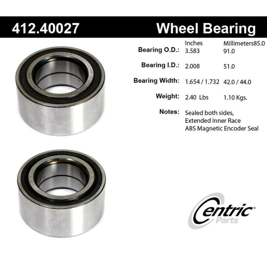 CENTRIC PARTS 412.40027 Centric Premium Double Row Wheel Bearing