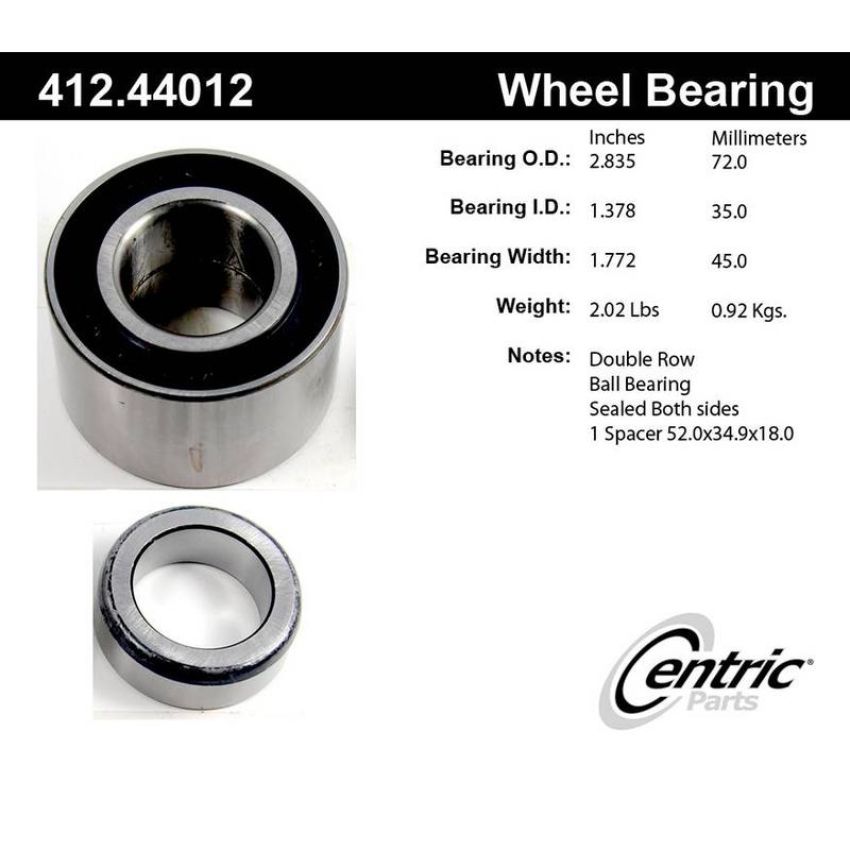 CENTRIC PARTS 412.44012 Centric Premium Double Row Wheel Bearing