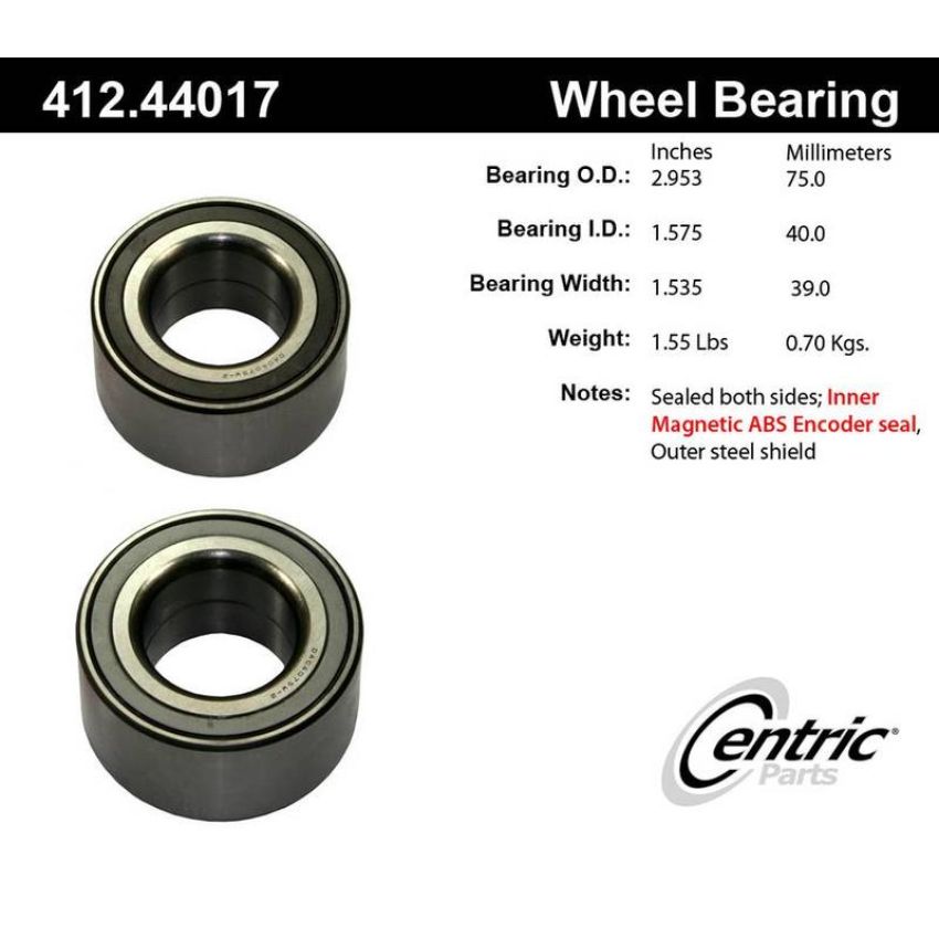 CENTRIC PARTS 412.44017 Centric Premium Double Row Wheel Bearing