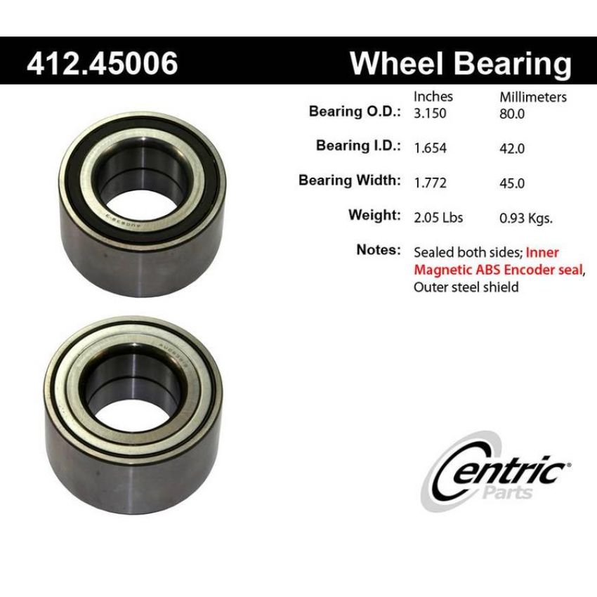 CENTRIC PARTS 412.45006 Centric Premium Double Row Wheel Bearing