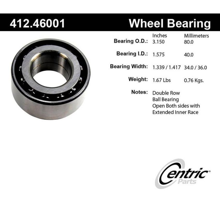 CENTRIC PARTS 412.46001 Centric Premium Double Row Wheel Bearing