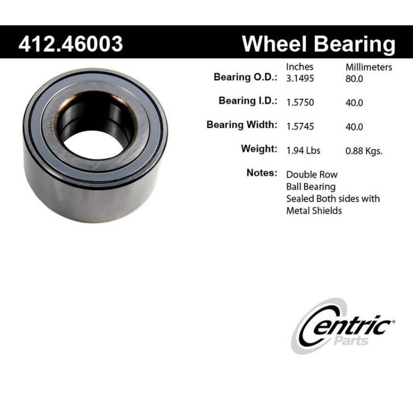 CENTRIC PARTS 412.46003E C-Tek Standard Double Row Wheel Bearing