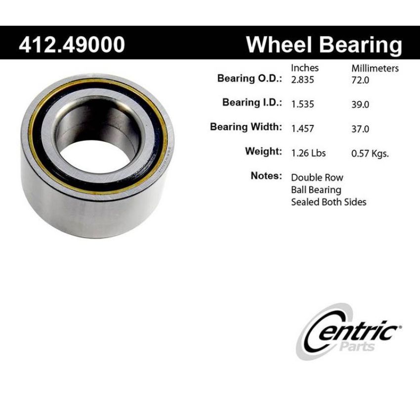 CENTRIC PARTS 412.49000 Centric Premium Double Row Wheel Bearing