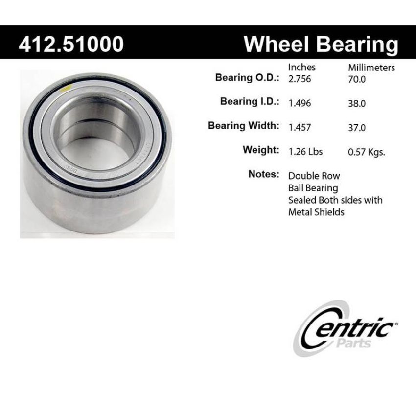 CENTRIC PARTS 412.51000 Centric Premium Double Row Wheel Bearing