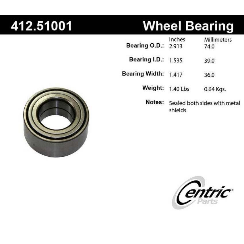 CENTRIC PARTS 412.51001 Centric Premium Double Row Wheel Bearing