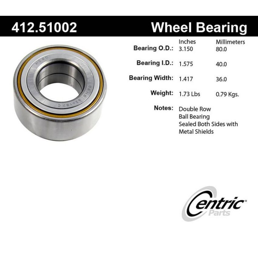 CENTRIC PARTS 412.51002E C-Tek Standard Double Row Wheel Bearing