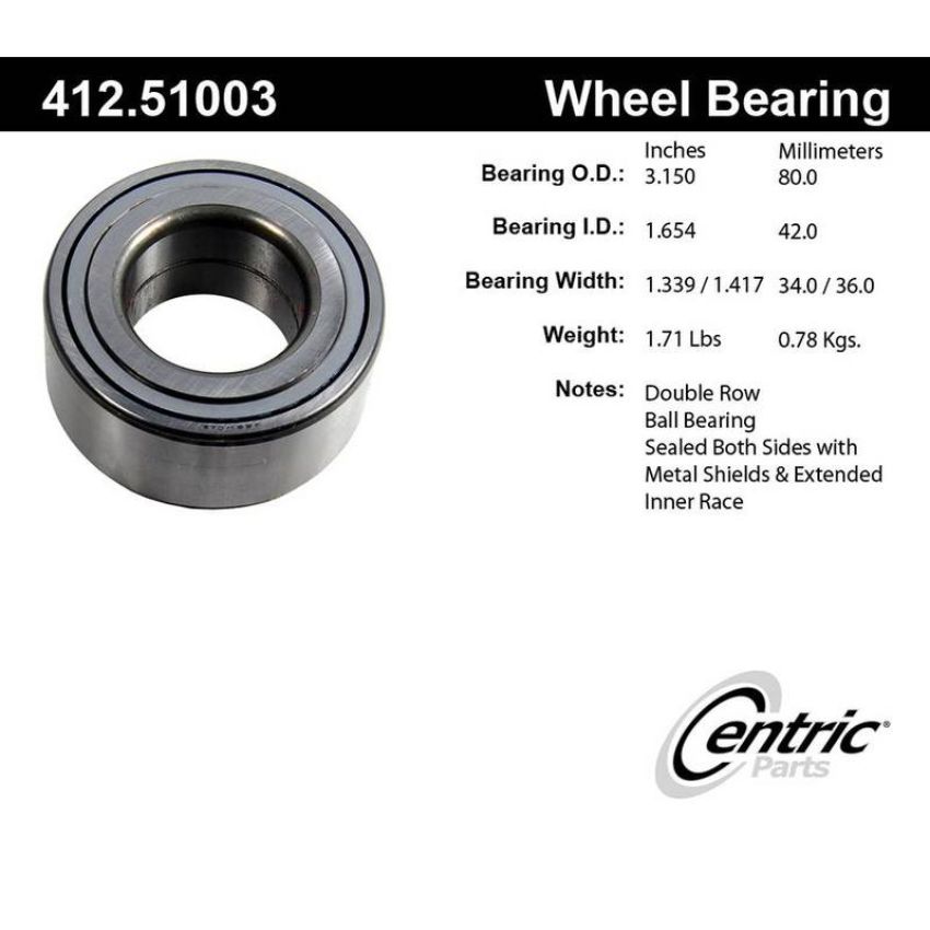 CENTRIC PARTS 412.51003 Centric Premium Double Row Wheel Bearing