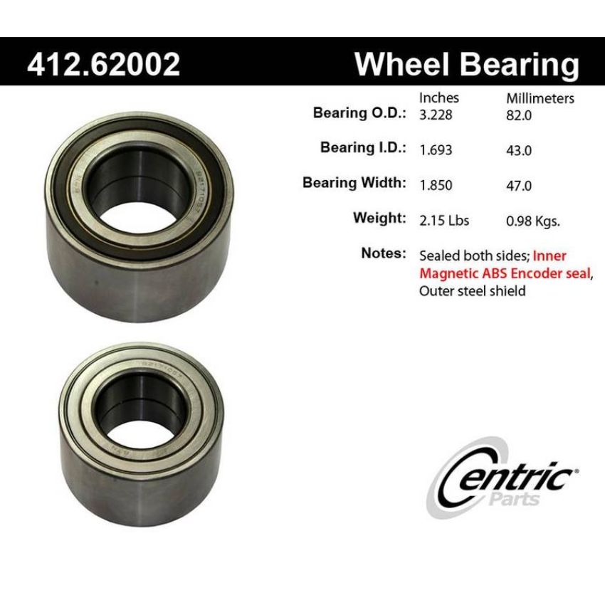 CENTRIC PARTS 412.62002 Centric Premium Double Row Wheel Bearing