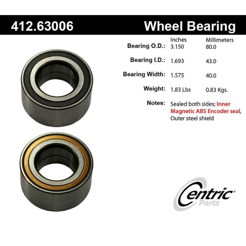CENTRIC PARTS 412.63006E C-Tek Standard Double Row Wheel Bearing