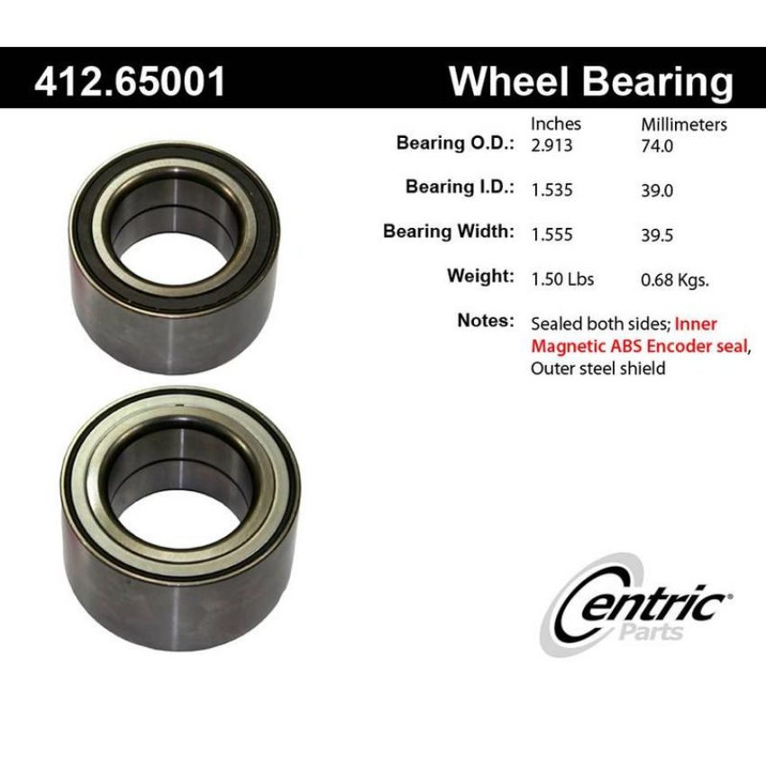 CENTRIC PARTS 412.65001 Centric Premium Double Row Wheel Bearing