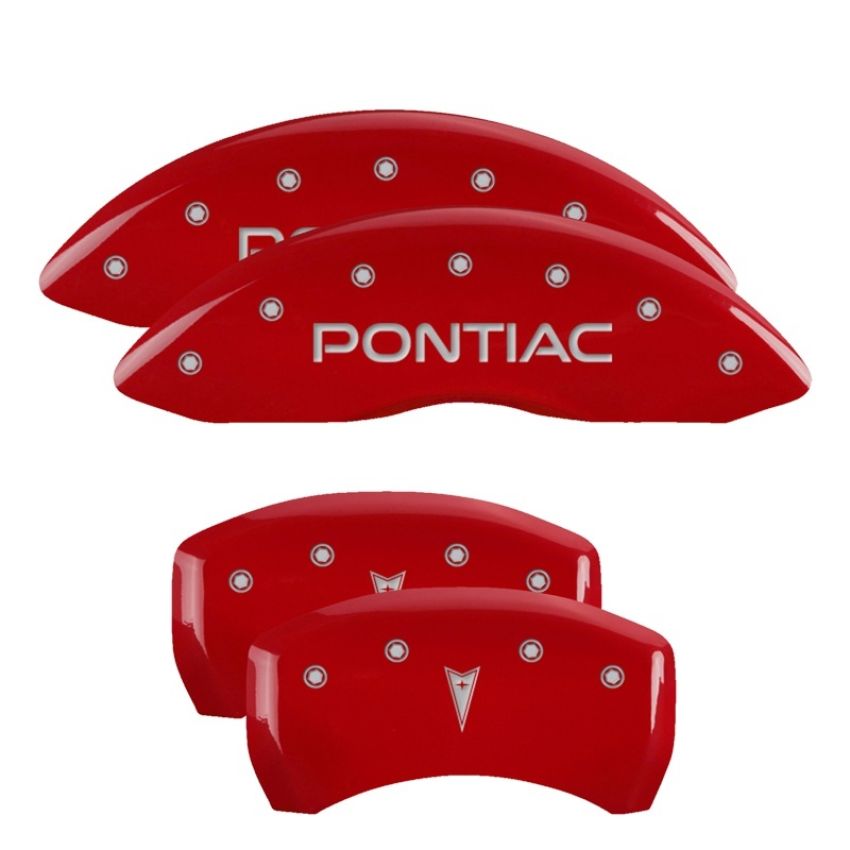 MGP 18028SPONRD 4 Caliper Covers Engraved Front Pontiac Engraved Rear Arrow Red finish silver ch