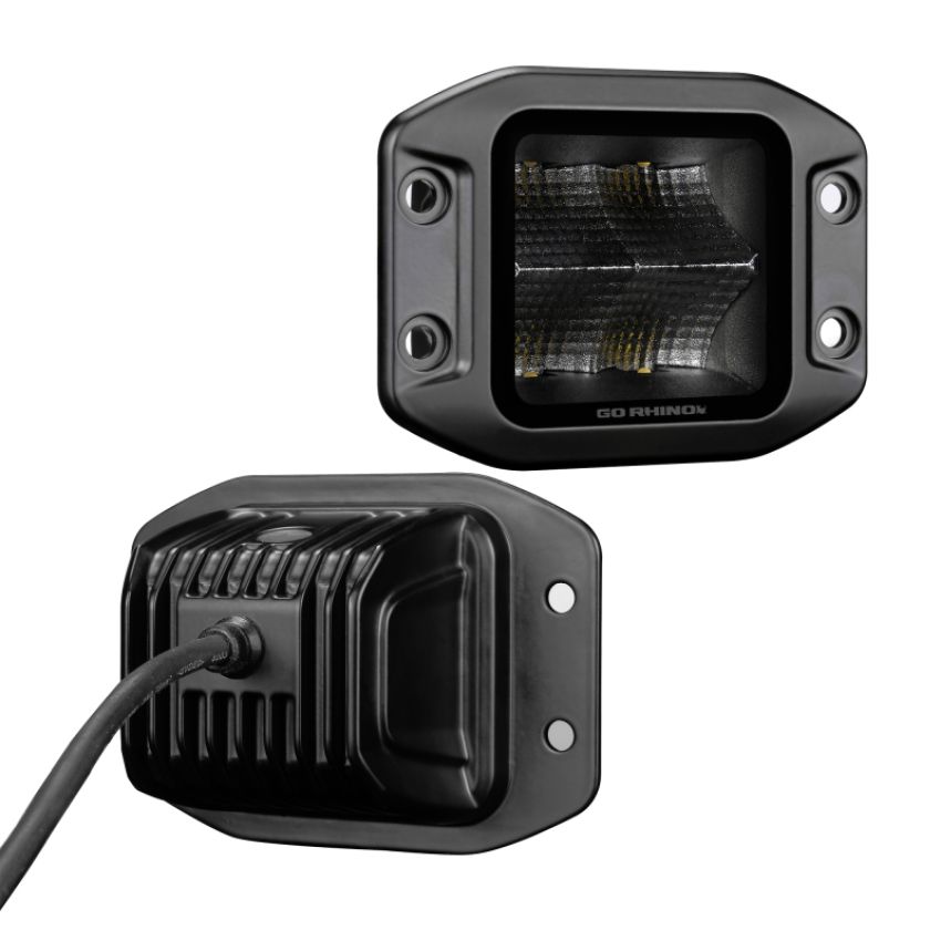 Go Rhino 750400321FCF Xplor Blackout Series Cube LED Flood Light Kit (Flush Mount) 3x3 - Blk (Pair)