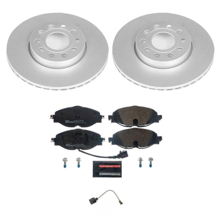 PowerStop ESK7080 Genuine Geomet Coated Rotors, ECE-R90 Brake Pads + Hardware Kit