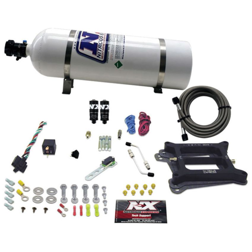 Nitrous Express 40041-15 4150 HITMAN PLUS 4-BBL (50-100-150-200HP) WITH 15LB BOTTLE