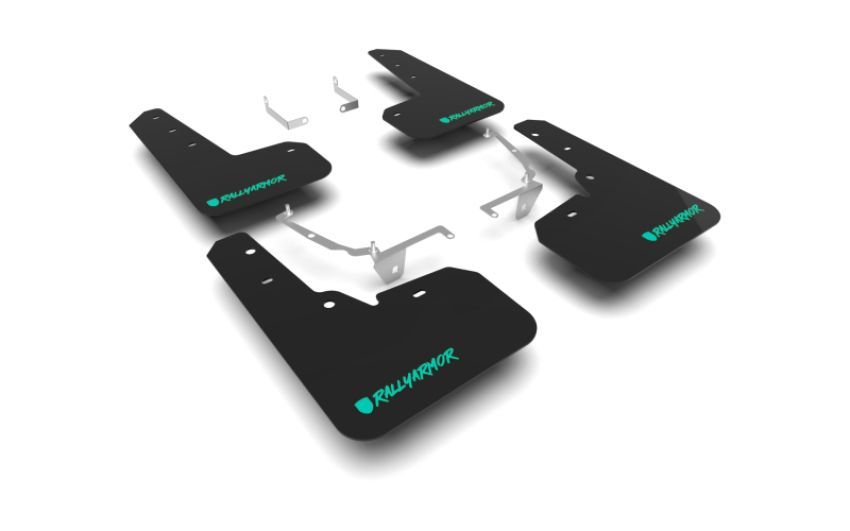 Rally Armor MF26-UR-BLK/TL-X Black Mud Flap/Altered Font Teal Logo