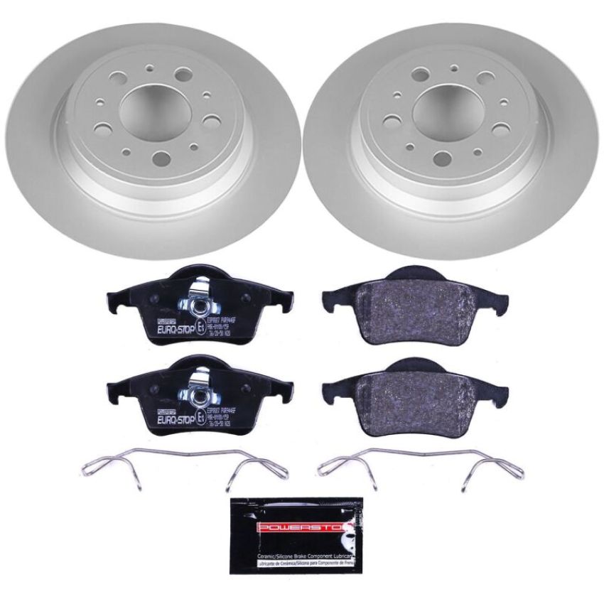 PowerStop ESK5196 Genuine Geomet Coated Rotors, ECE-R90 Brake Pads + Hardware Kit