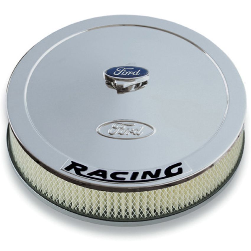 Ford Racing 302-351 Air Cleaner Kit: Chrome, Ford Emblem And Black Ford Racing Emblem