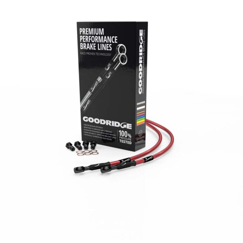 Goodridge CG0125-1FCBK-RD 91-07 Cagiva Mito 125 Evolution Red Front SS Brake Lines w/Black Fittings
