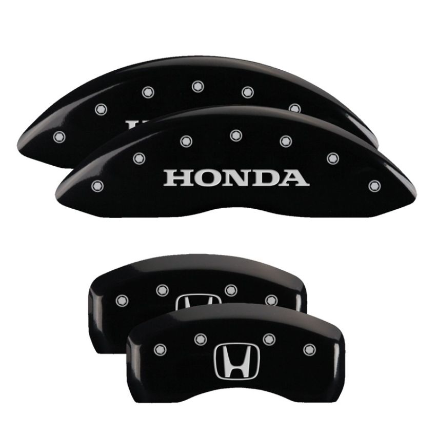MGP 20201SHOHBK 4 Caliper Covers Engraved Front Honda Engraved Rear H Logo Black finish silver ch