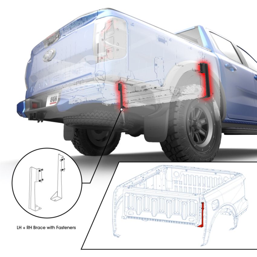 EGR RA039842 24-25 Ford Ranger w/ 5ft Bed J-Brace Support for RollTrac
