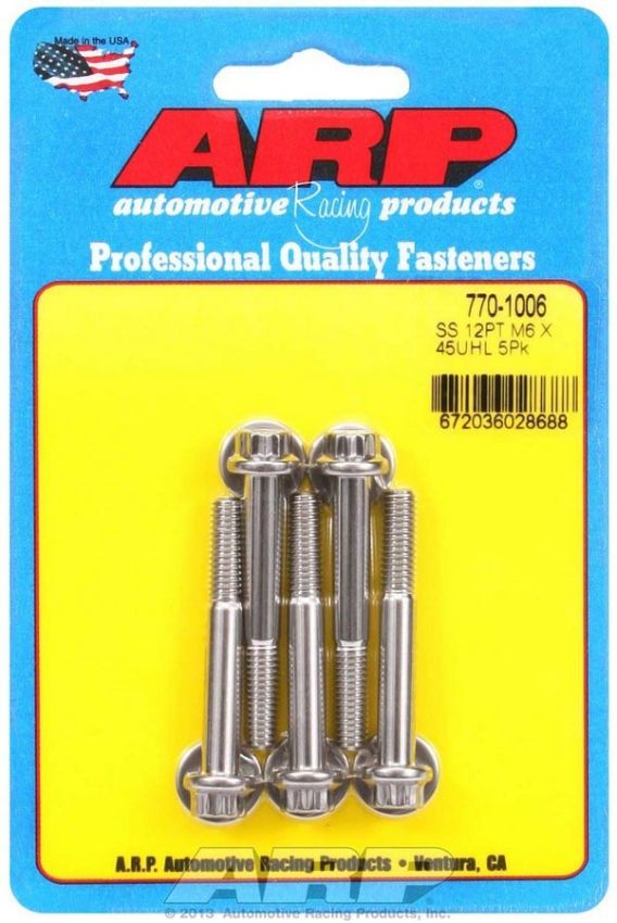 ARP ARP770-1006 S/S Bolt Kit - 12pt. (5) 6mm x 1.00 x 45mm