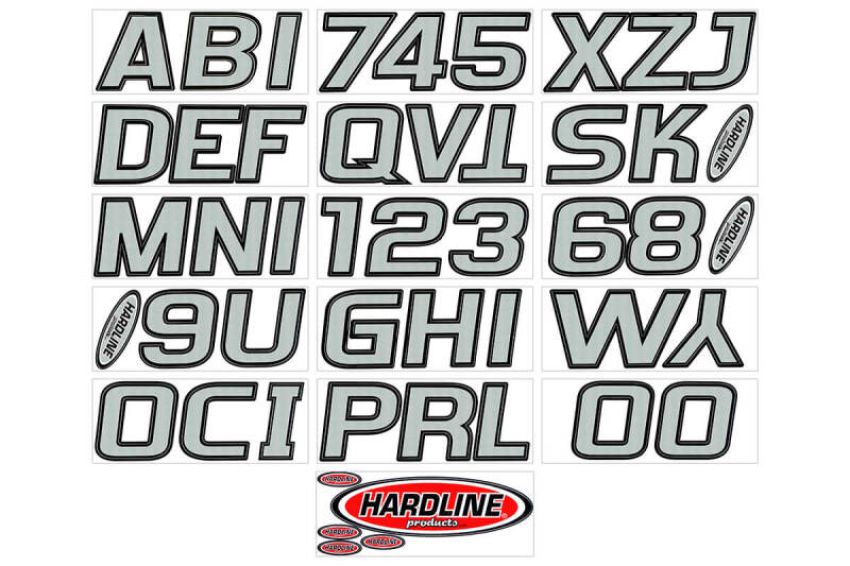 Hardline SIBLK700 Boat Lettering Registration Kit 3 in. - 700 Silver/Black