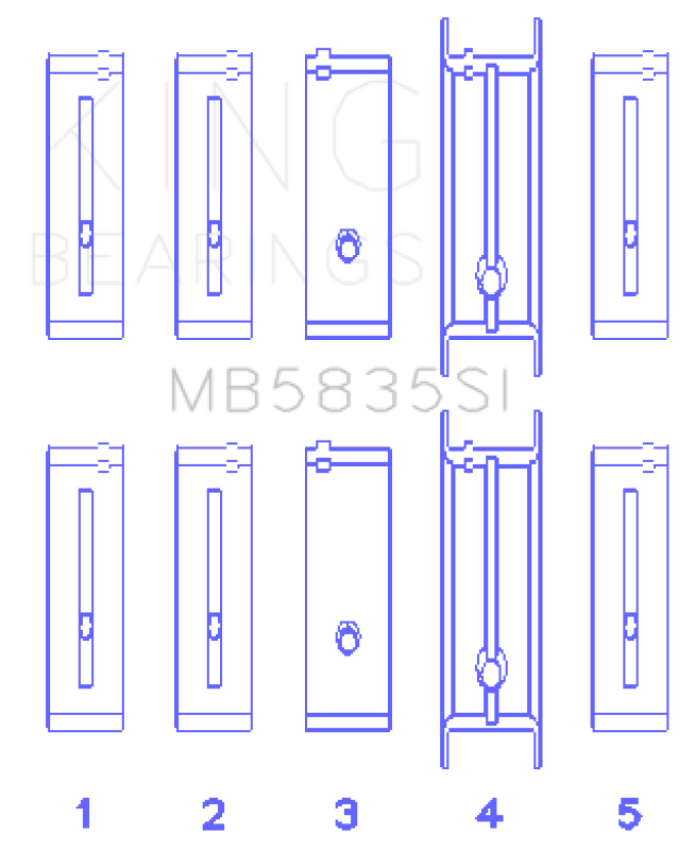 King Engine Bearings MB5835SI0.5 ChevrolET 121Ci/Ln2 134Ci +.002 (Size +0.50mm) Main Bearing Set