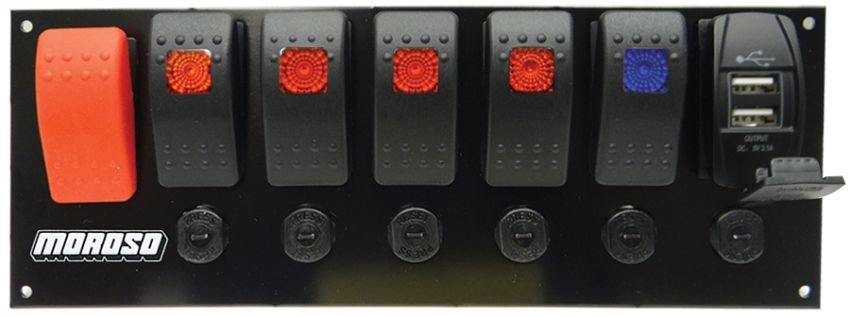 MOROSO MOR74194 Rocker LED Switch Panel w/Breakers & USB Ports