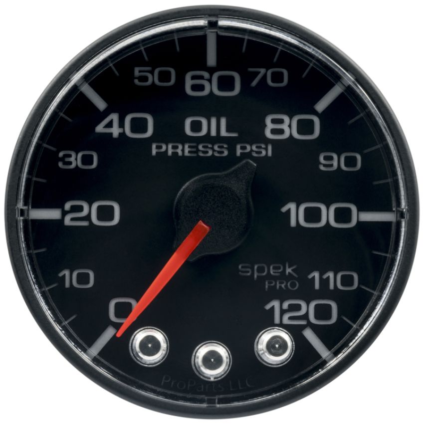Autometer Spek-Pro Gauge Oil Press 2 1/16in 120psi Stepper Motor W/Peak & Warn Blk/Blk