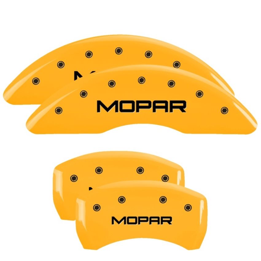 MGP 42012SMOPYL 4 Caliper Covers Engraved Front & Rear MOPAR Yellow finish black ch