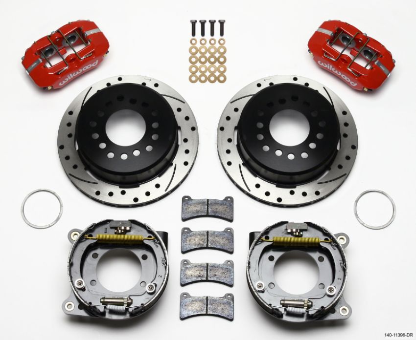 Wilwood 140-11396-DR Dynapro Low-Profile 11.00in P-Brake Kit Drill-Red Ford 8.8 w/2.50in Offset-5 Lug