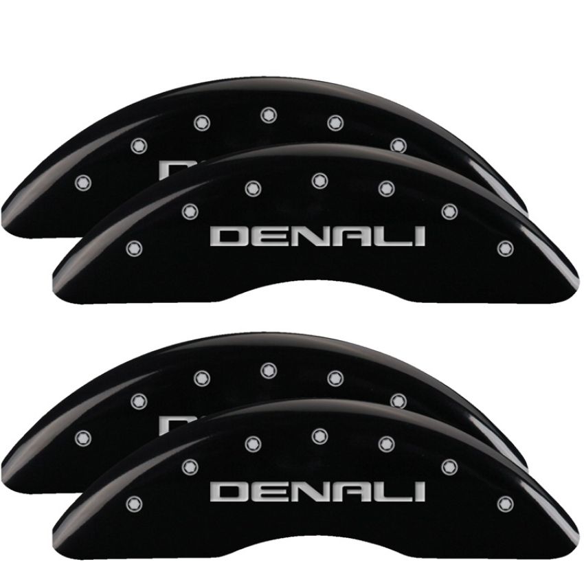 MGP 34003SDNLBK 4 Caliper Covers Engraved Front & Rear Denali Black finish silver ch