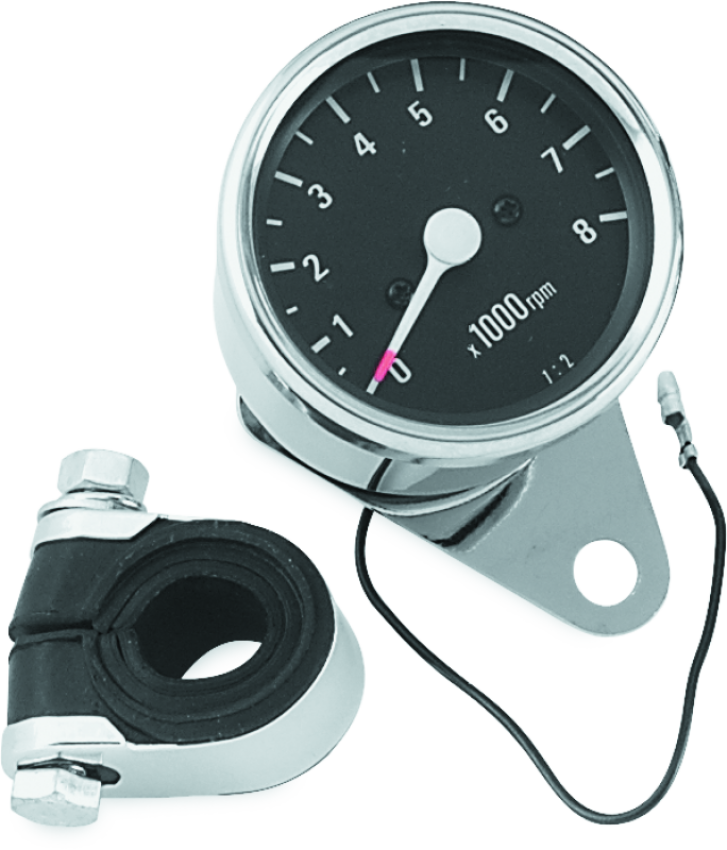 Bikers Choice 493316 Big Twin & XL Mechanical Custom Mini Tachometer Black Face 8000 Rpm 2 1/2 Inch