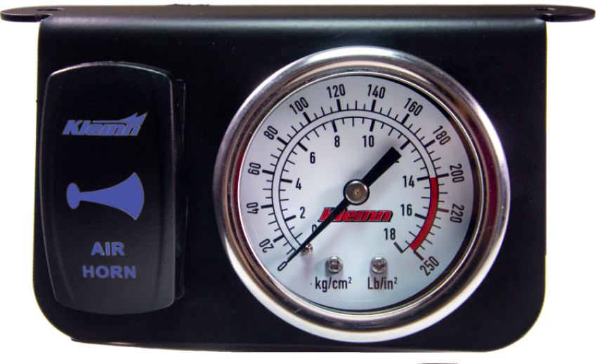 Kleinn Air Horns 1303B Kleinn Panel mounted 160 PSI gauge w/ an illuminated BLUE Momentary rocker switch