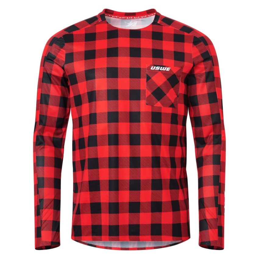 USWE 80951061400105 Flannel Long Sleeve Lightweight Off-Road Jersey Flame Red - Medium
