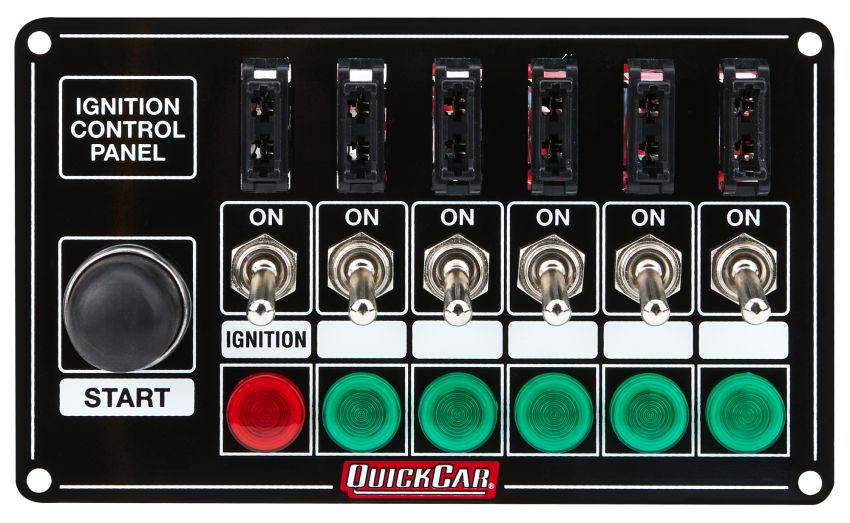 QUICKCAR RACING PRODUCTS QRP50-864 Ignition Panel Blk Fused w/Start But. & Lights