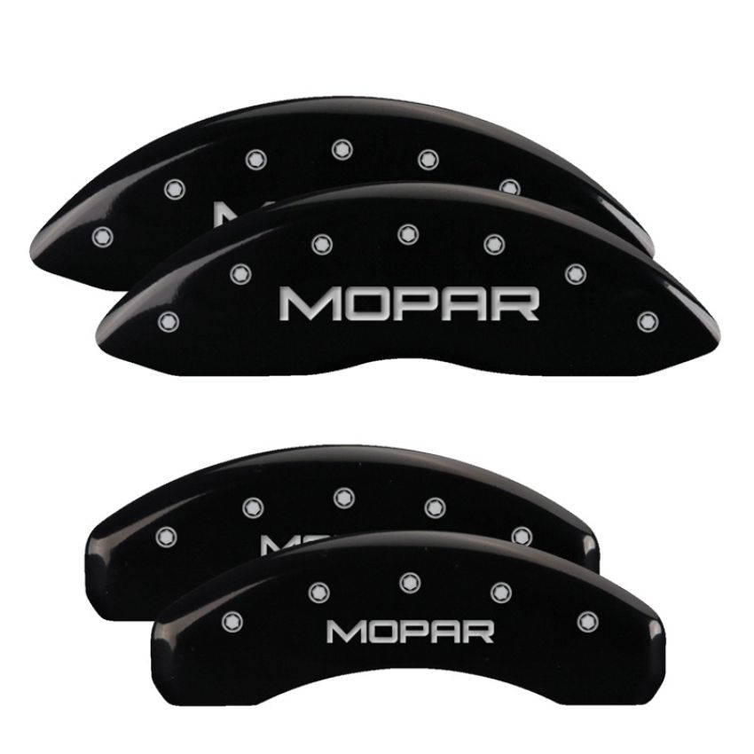 MGP 12043SMOPBK 4 Caliper Covers Engraved Front & Rear MOPAR Black finish silver ch