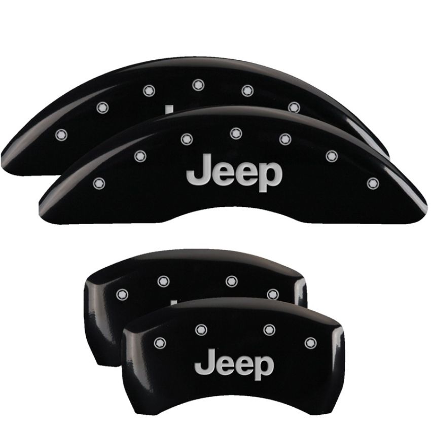MGP 42012SJEPBK 4 Caliper Covers Engraved Front & Rear JEEP Black finish silver ch