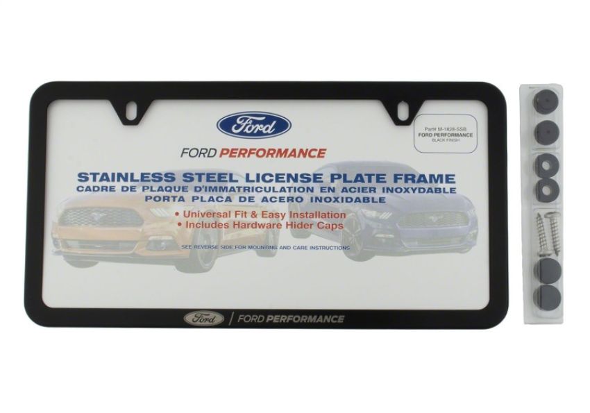 Ford Racing M-1828-SSB Ford Performance Slim License Plate Frame-Black Stainless Steel