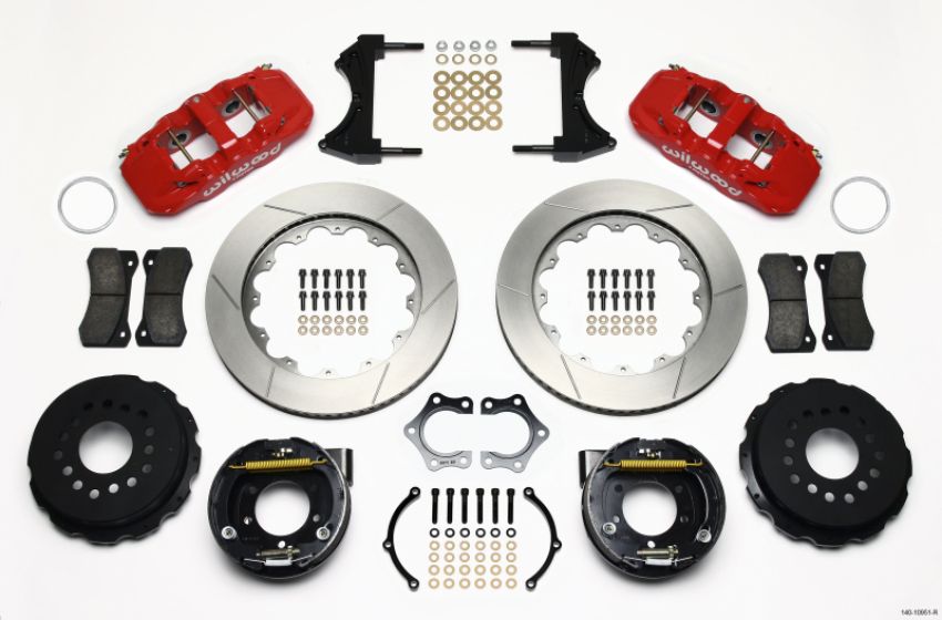 Wilwood 140-10951-R AERO4 Rear P-Brake Kit 14.00in Red Mopar/Dana 2.36in Off w/Snap Ring Brng