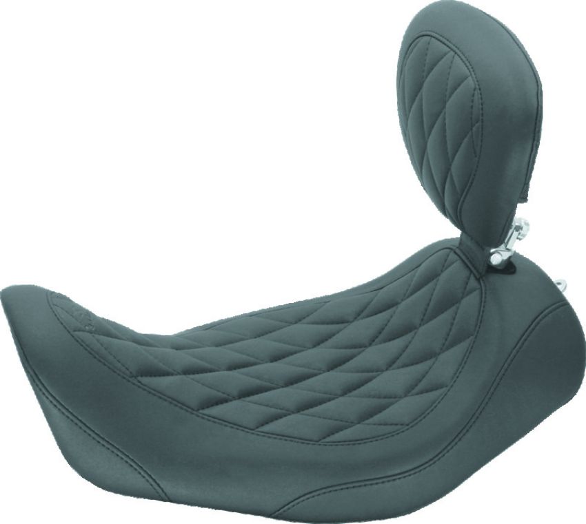 Mustang Motorcycle 79802 Mustang 06-17 Harley Dyna Wide Tripper Solo Seat w/Driver Backrest Diamond Stitch - Black