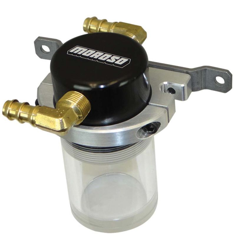 Moroso 85683 Universal Air/Oil Separator Catch Can - Small Body w/o Drain - Billet Alum - Blk/Clear Bottom