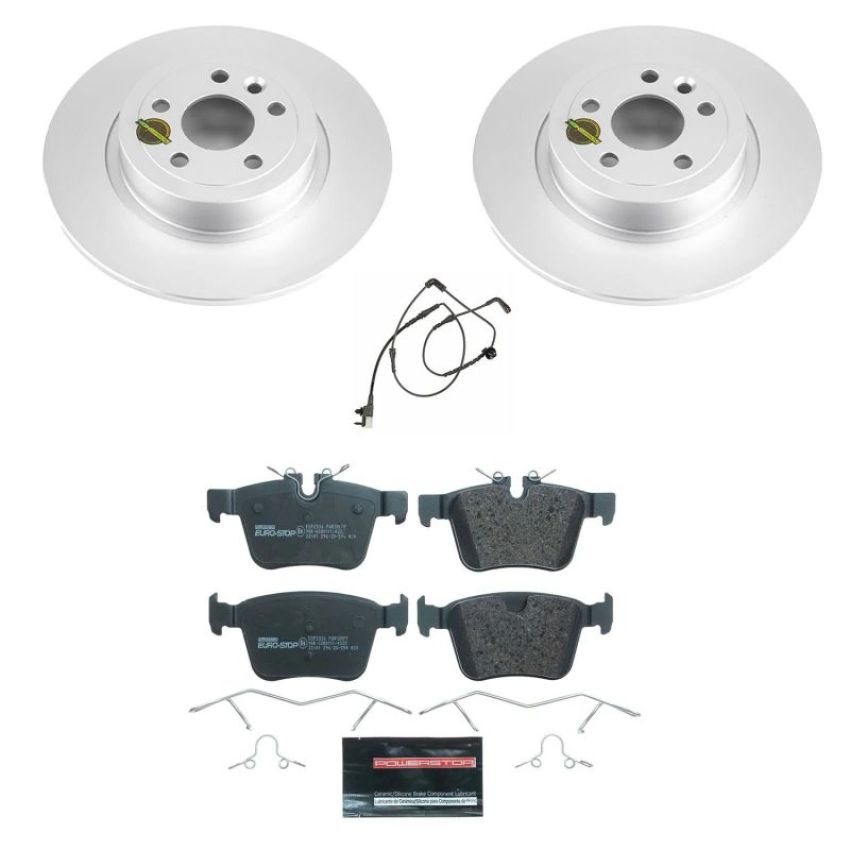 PowerStop ESK7995 Genuine Geomet Coated Rotors, ECE-R90 Brake Pads + Hardware Kit