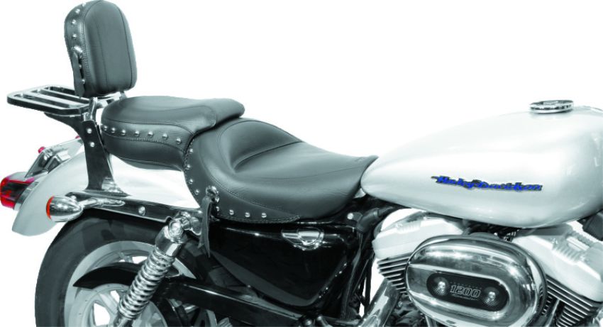 Mustang Motorcycle 76142 Mustang 04-21 Harley Sportster Wide Touring 1PC Seat w/Studs- Black