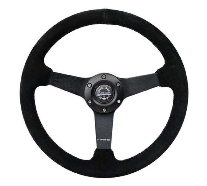 NRG RST-037MB-S Sport Steering Wheel (350mm / 1.5in Deep) Black Suede/Black Stitch w/Matte Black Solid Spokes