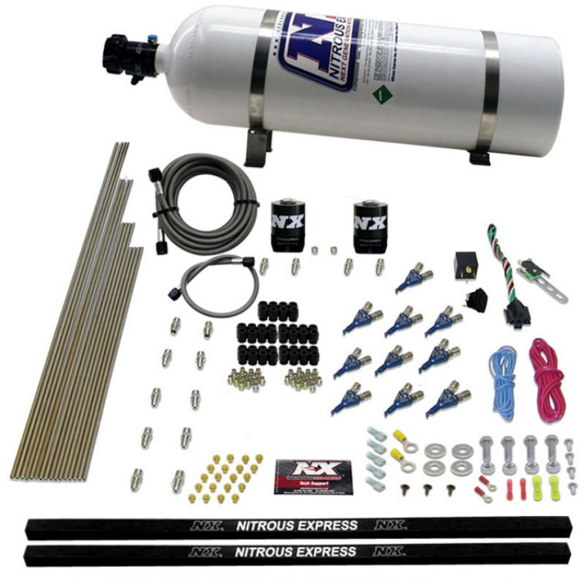 Nitrous Express 81000EFI-15 10-CYL PIRANHA NOZZLE DIRECT PORT SYSTEM W/ 15LB BOTTLE (250-500HP)