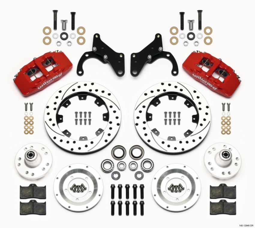 Wilwood 140-12946-DR Dynapro 6 Front Hub Kit 12.19in Drilled Red 69-70 Impala Drum/Disc 69-82 Vette